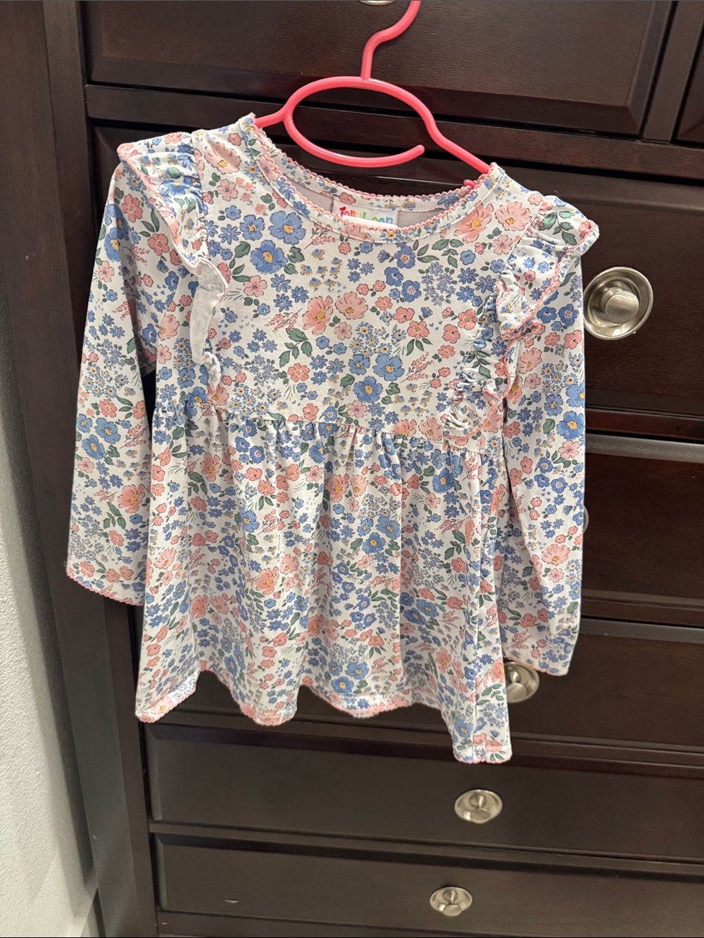 Jelly Beans Floral Ruffle Dress Top - Pink & Blue